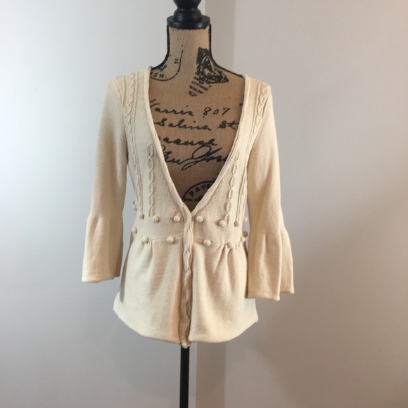 Anthropologie Sweaters - Moth Anthropologie Pom Pom  princess sleeve EUC